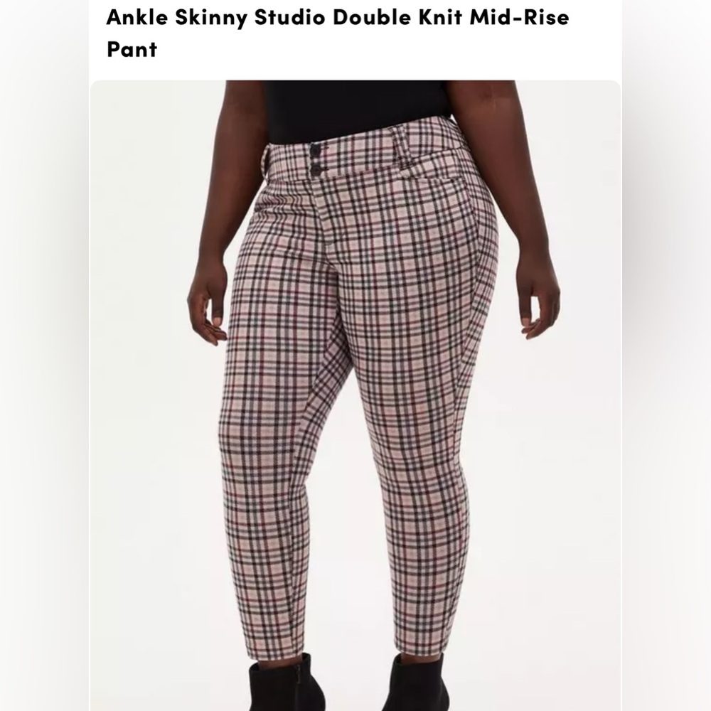 Torrid Ankle Skinny Studio Double Knit Mid-Rise Pant - Tan Plaid